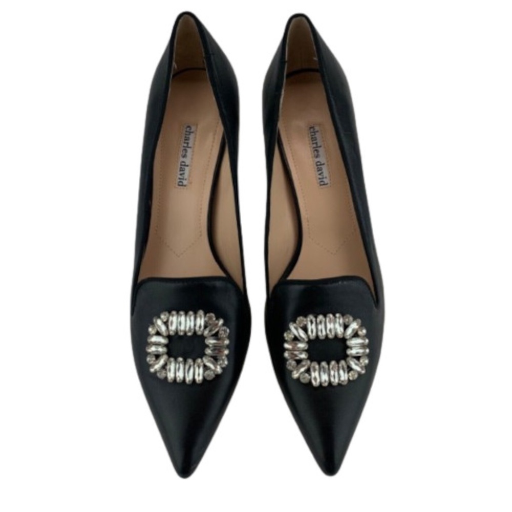 Charles David Black Leather Amari 2 Embellished Pumps 8.1/2 M